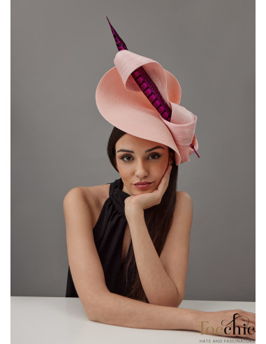 Tocado madrina de boda fucsia y nude - Pamelas y Tocados para madrinas - 4