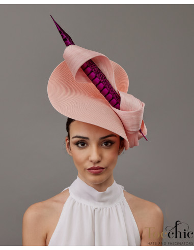 Tocado madrina de boda fucsia y nude - Pamelas y Tocados para madrinas - 5