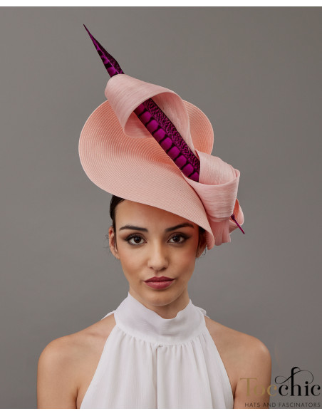 Blush Pink and fucshia Royal Ascot fascinator hat for woman - Wedding hats for women - 5 Blush Pink and fucshia Royal Ascot fascinator hat for woman - Wedding hats for women - 5