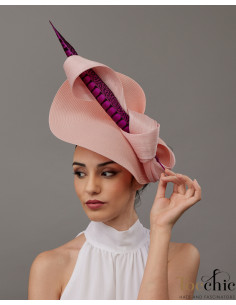 Tocado madrina de boda fucsia y nude - Pamelas y Tocados para madrinas - 1