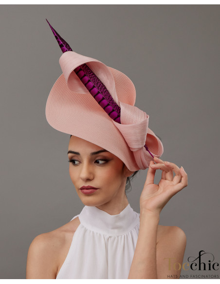 Tocado madrina de boda fucsia y nude - Pamelas y Tocados para madrinas - 1