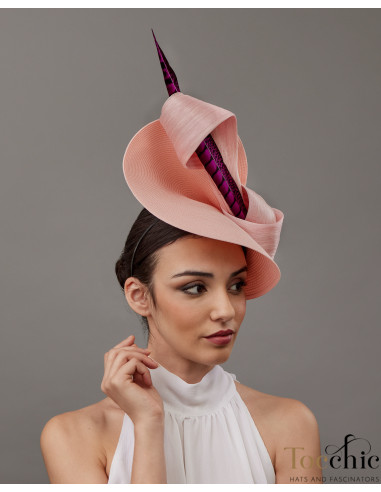 Blush Pink and fucshia Royal Ascot fascinator hat for woman - Wedding hats for women - 3