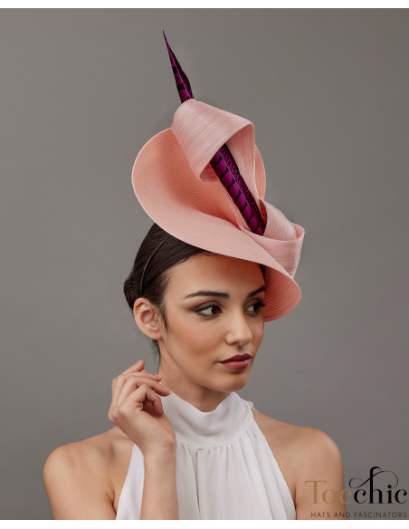 Blush Pink and fucshia Royal Ascot fascinator hat for woman - Wedding hats for women - 3 Blush Pink and fucshia Royal Ascot fascinator hat for woman - Wedding hats for women - 3