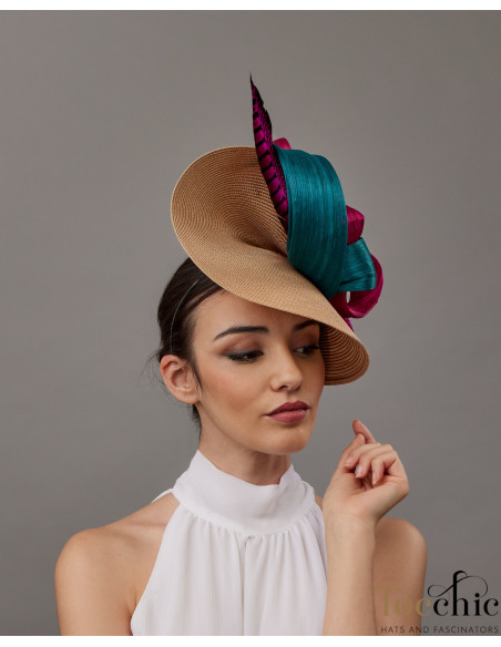 Woman wedding fascinator hat pink and turquoise - Wedding hats for women - 2