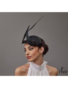 Woman pillbox hat black with feather - Wedding hats for women - 4
