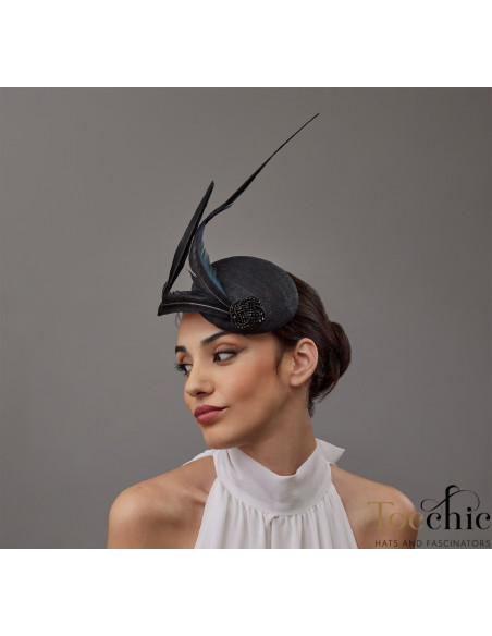 Woman pillbox hat black with feather - Wedding hats for women - 4