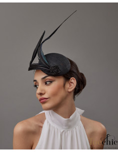 Woman pillbox hat black with feather - Wedding hats for women - 4 2