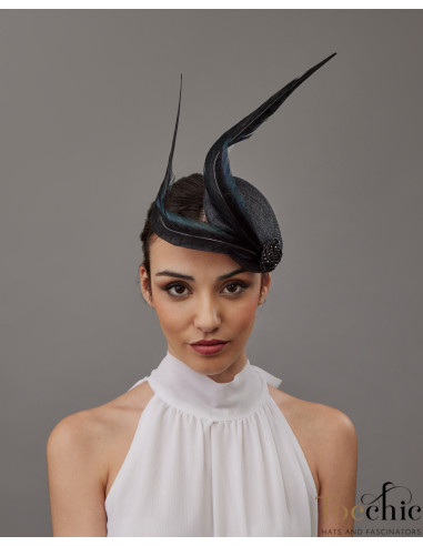 Woman pillbox hat black with feather - Wedding hats for women - 3
