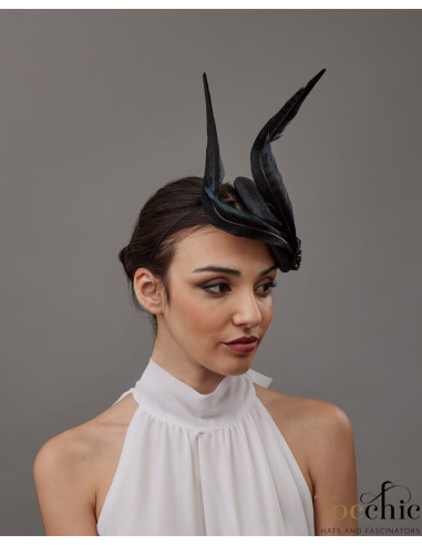 Woman pillbox hat black with feather - Wedding hats for women - 5