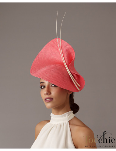 White and Coral woman derby hat - Wedding hats for women - 1