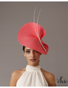 White and Coral woman derby hat - Wedding hats for women - 2