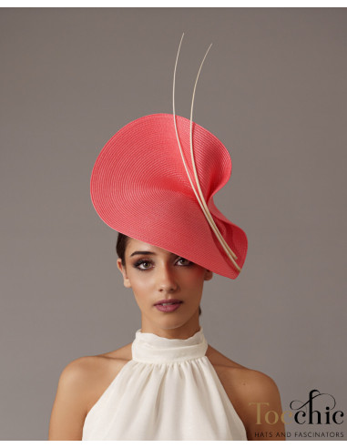 White and Coral woman derby hat - Wedding hats for women - 2