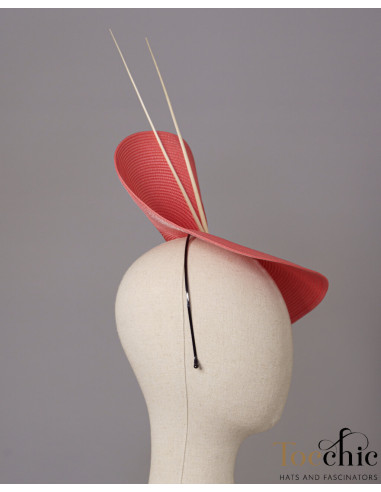 White and Coral woman derby hat - Wedding hats for women - 5