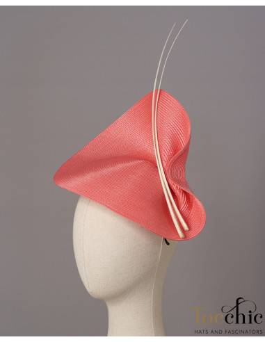 White and Coral woman derby hat - Wedding hats for women - 6