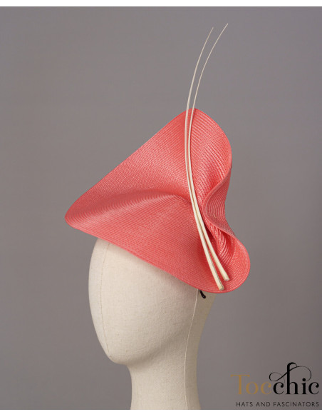 White and Coral woman derby hat - Wedding hats for women - 6