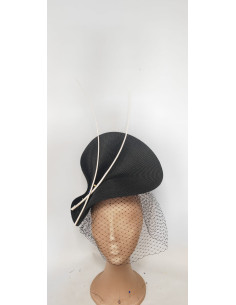 Customized black and cream hat with veil - Wedding hats for women - 1