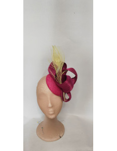 Customized Woman wedding percher hat magenta pink and green with feathers - Wedding hats for women - 1