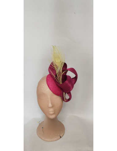 Customized Woman wedding percher hat magenta pink and green with feathers - Wedding hats for women - 1