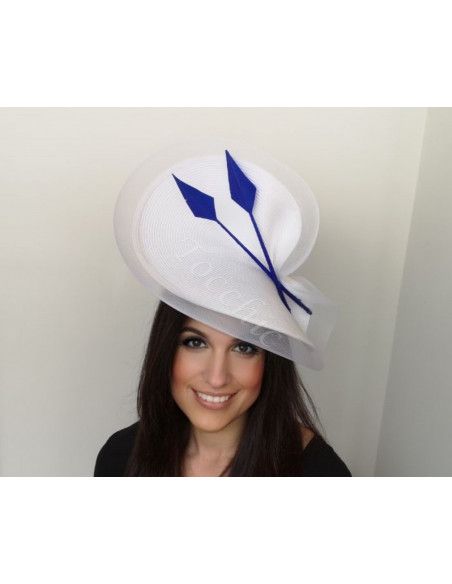 Tocado azul añil y blanco para madrina de boda - Tocados de novia - 1