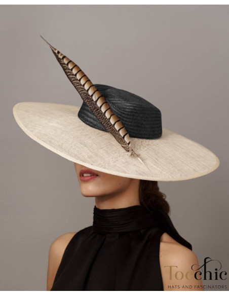 Elegante y sencilla pamela de madrina boda beige y negra - Pamelas y Tocados para madrinas - 2 Elegante y sencilla pamela de madrina boda beige y negra - Pamelas y Tocados para madrinas - 2