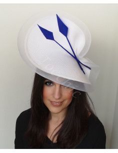 Royal Blue and white Tea Party hat women - Bridal Hats & Fascinators - 1 2