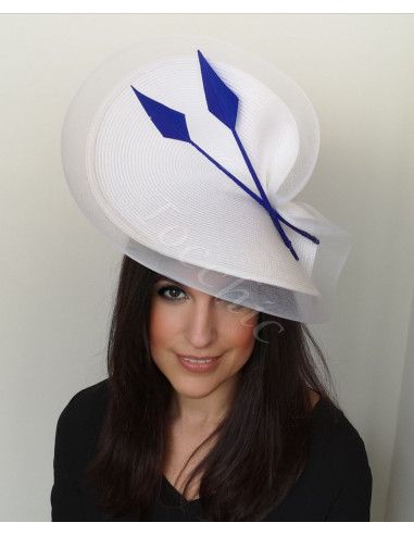 Tocado azul añil y blanco para madrina de boda - Tocados de novia - 2