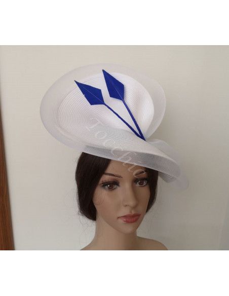 Royal Blue and white Tea Party hat women - Bridal Hats & Fascinators - 3