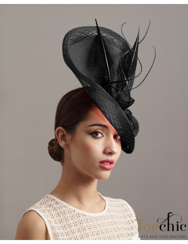 Black Melbourne Cup hat with veil for women - Wedding hats for women - 1