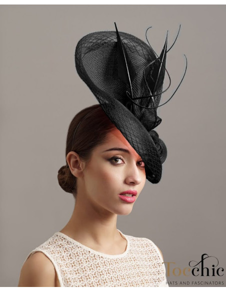 Black Melbourne Cup hat with veil for women - Wedding hats for women - 1 Black Melbourne Cup hat with veil for women - Wedding hats for women - 1