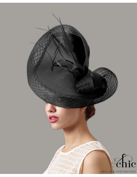 Black Melbourne Cup hat with veil for women - Wedding hats for women - 2