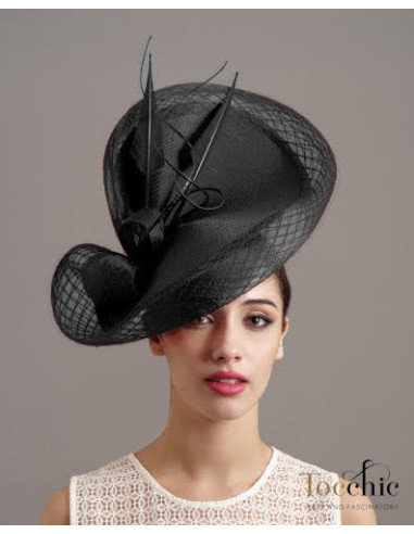 Original tocado invitada perfecta negro con velo y plumas - Pamelas y Tocados para madrinas - 3