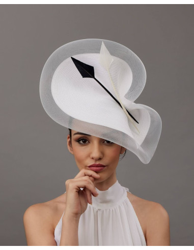 White derby hat with veil and feathers - Wedding hats for women - 3