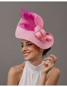 Pink derby hats with pink fuchsia Peacock feathers for women - Shop - 1