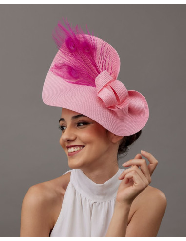 Original tocado rosa fucsia con plumas de pavo real - Tienda - 1
