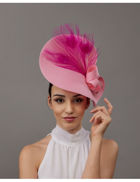 Pink derby hats with pink fuchsia Peacock feathers for women - Shop - 2