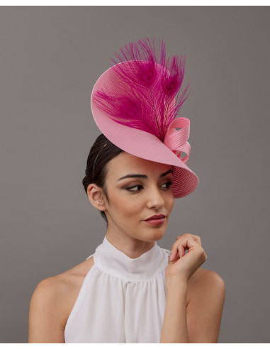 Original tocado rosa fucsia con plumas de pavo real - Tienda - 3