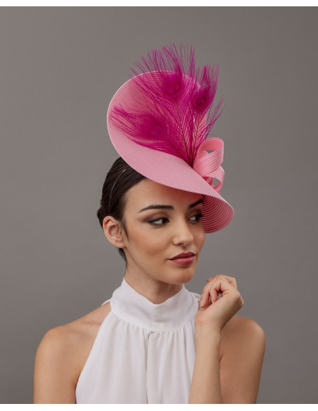 Pink derby hats with pink fuchsia Peacock feathers for women - Shop - 3
