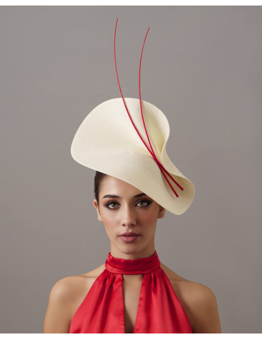Elegante sombrero de boda marfil y rojo - Tocados de novia - 2