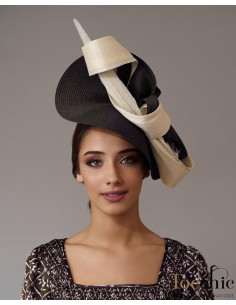 Sombrero negro y beige invitada de boda - Pamelas y Tocados para madrinas - 2 2