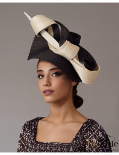 Sombrero negro y beige invitada de boda - Pamelas y Tocados para madrinas - 2