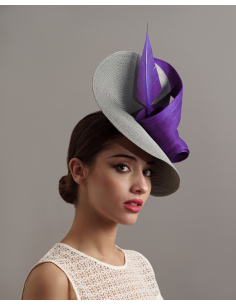 Sombrero invitada perfecta de boda morado y gris - Pamelas y Tocados para madrinas - 1 2