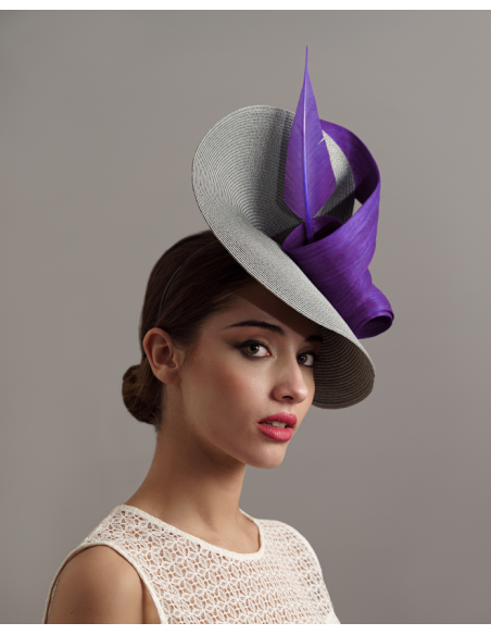 Grey and purple Lady Royal Ascot hat - Wedding hats for women - 2 Grey and purple Lady Royal Ascot hat - Wedding hats for women - 2
