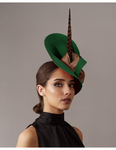 Green and beige Ascot hat - Wedding hats for women - 1