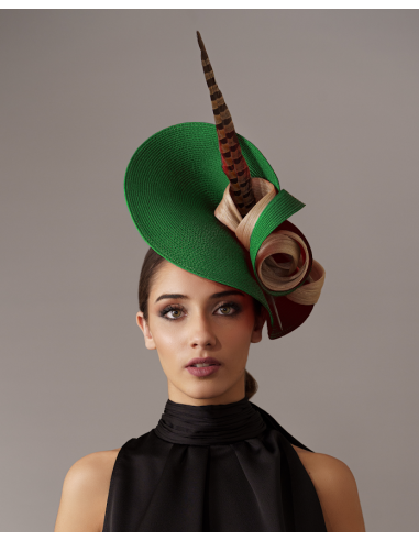Green and beige Ascot hat - Wedding hats for women - 2