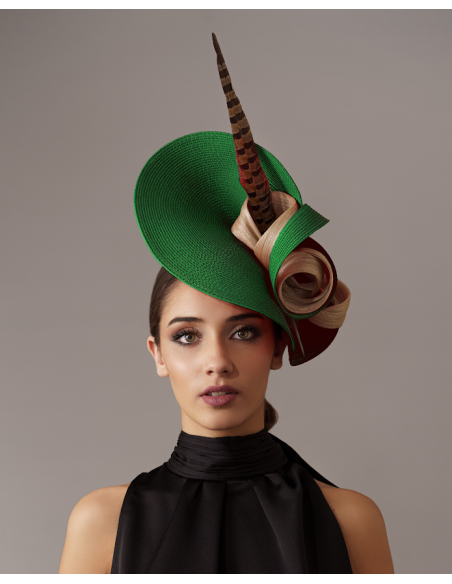 Green and beige Ascot hat - Wedding hats for women - 2 Green and beige Ascot hat - Wedding hats for women - 2