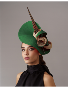 Green and beige Ascot hat - Wedding hats for women - 3