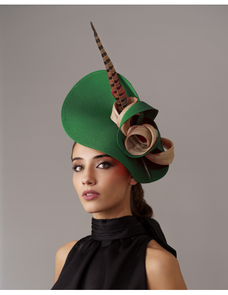 Green and beige Ascot hat - Wedding hats for women - 3