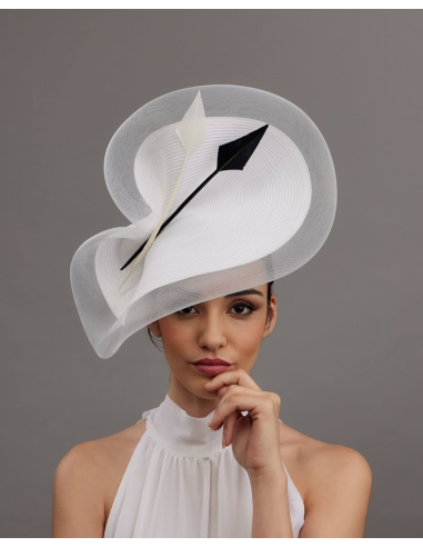Tocado para novia blanco con plumas y velo - Pamelas y Tocados para madrinas - 4