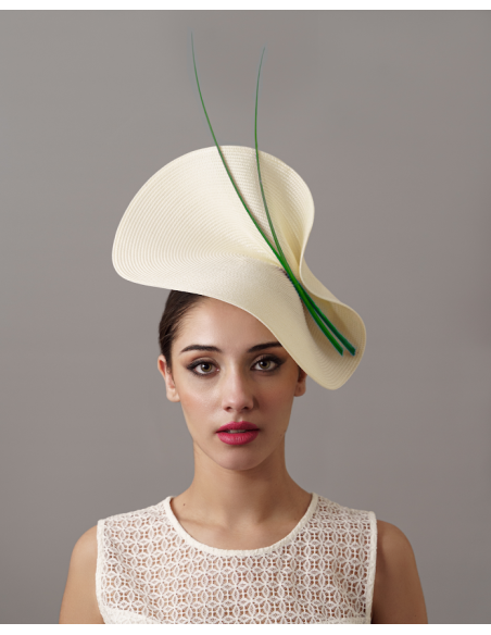 Cream and green wedding hat for guests - Bridal Hats & Fascinators - 3