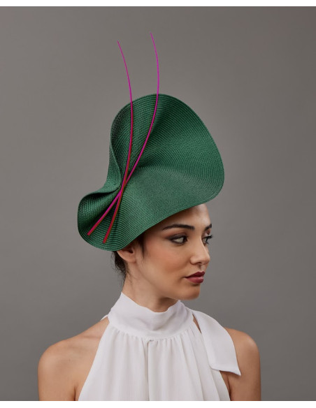 Dark Green and pink wedding hat for woman - Wedding hats for women - 3